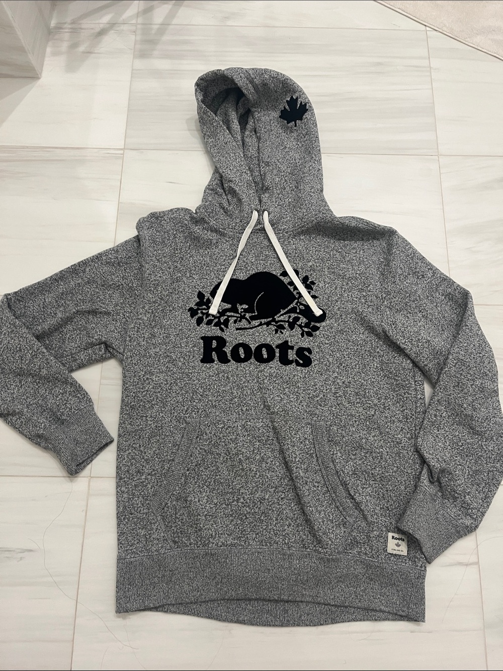 Roots Grey Heather Hoodie with Black Logo